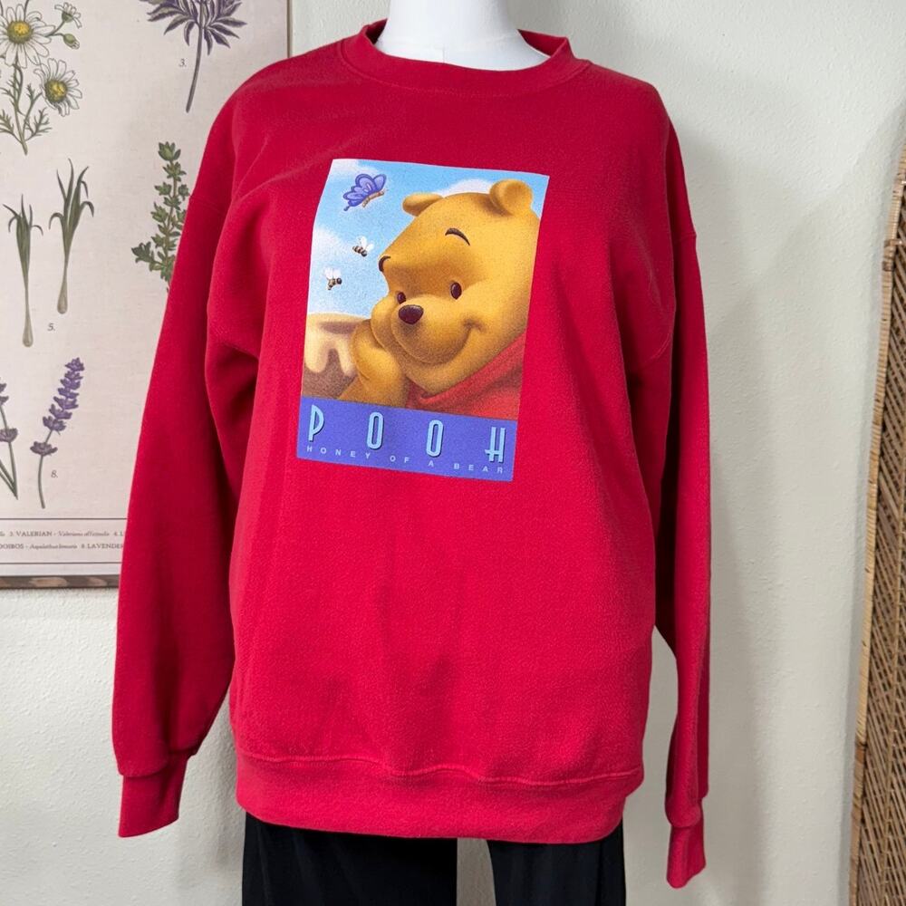 Vintage 90s Y2k Disney Store Red Winnie the Pooh Pullover Crew Sweatshirt L